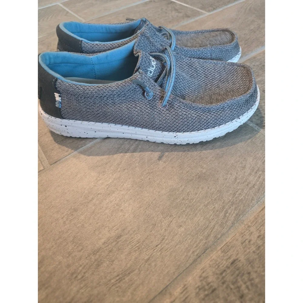 Hey Dude Wally Youth Sox Sharkskin Grey Blue Slip On Loafers Shoes Size 4